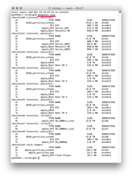 ターミナル diskutil list