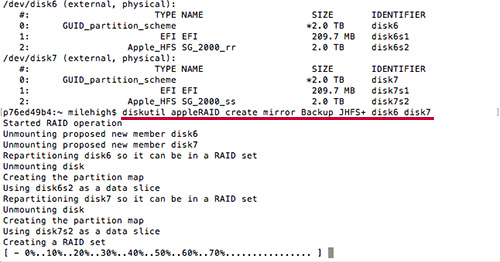 ターミナル diskutil appleRAID
