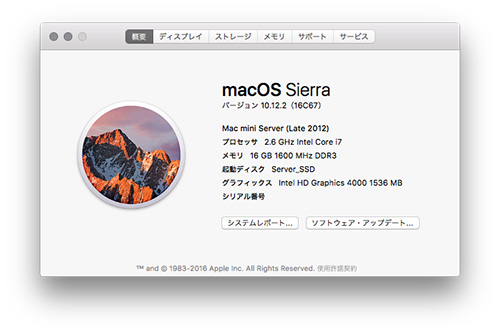 macOS Sierra バージョン 10.12.2（16C67）