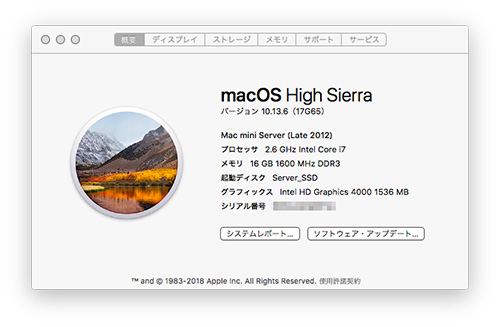 macOS High Sierra バージョン 10.13.6（17G65）