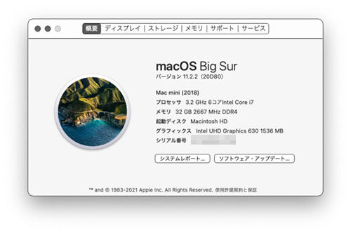 macOS Big Sur バージョン 11.2.2（20D80） - Studio Milehigh